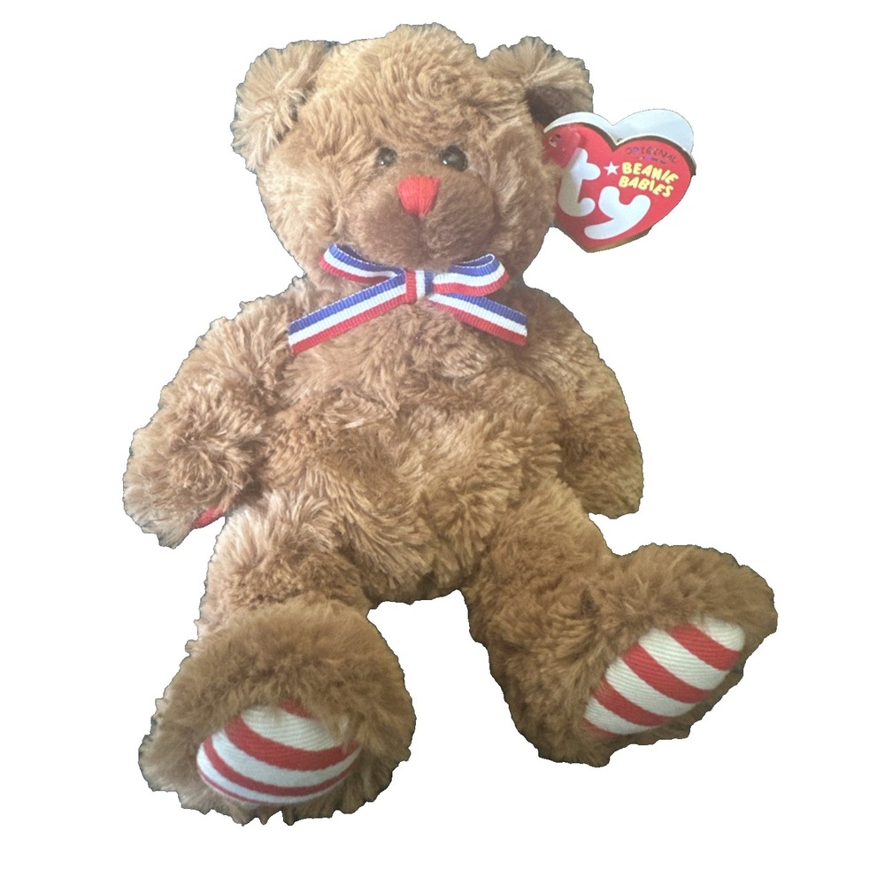 Ty Beanie Babies Uncle Sam Bear Beanbag Plush Brown w/ Tag 2007 7.5"